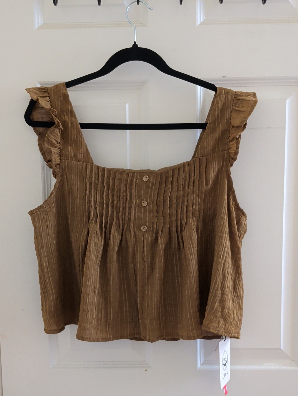 Women’s Ruffled Square-Neck Crop Top - Tan